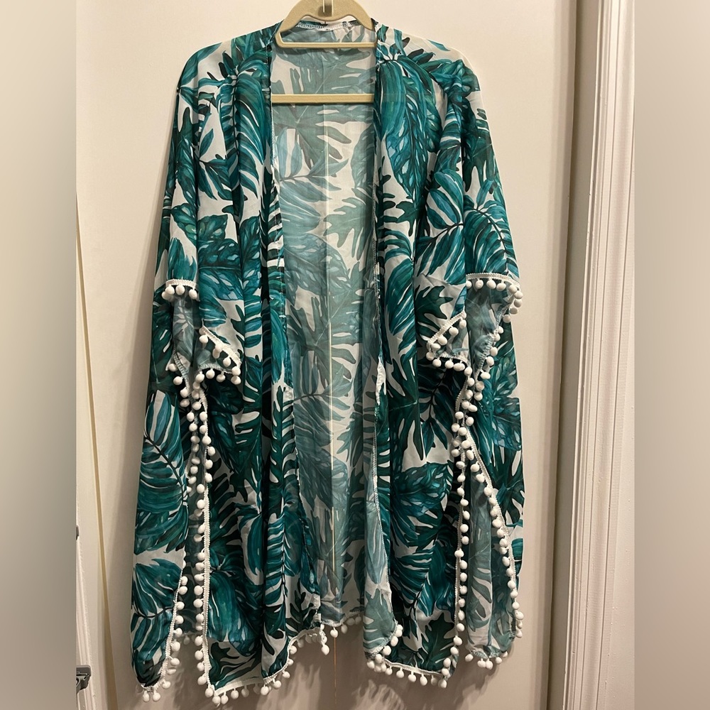Palm Leaf Tropical Beach Cover Up/Kimono Cardigan